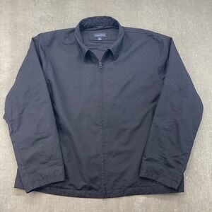 Lands End Mens Large Black Full Zip Mesh Lined Harrington Windbreaker Jacket